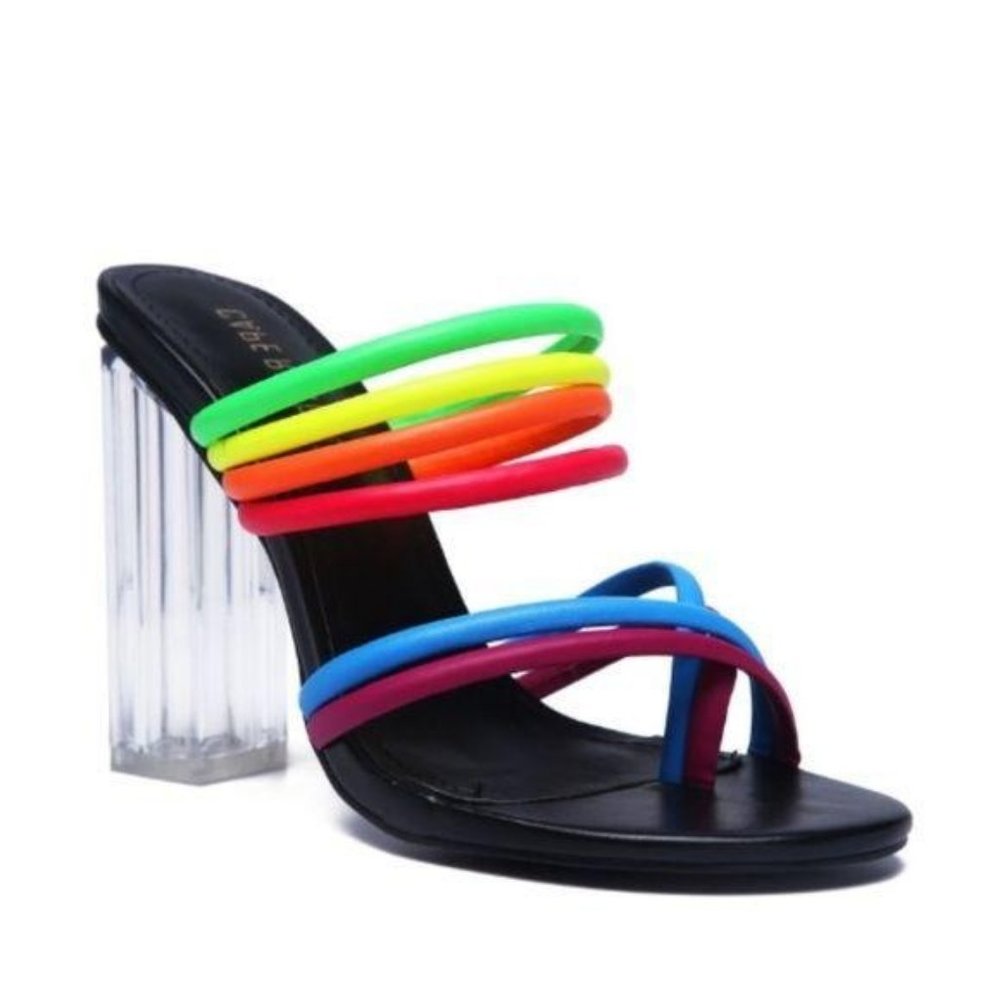 Multicolor Strappy Block Heel Sandals - Picture 4 of 8